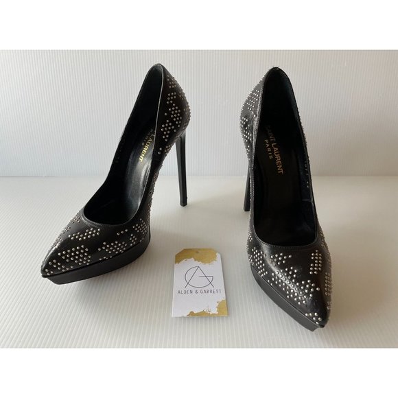 Saint Laurent Studded Black Leather Platform Pumps, Size 36 (IT), 6 (US) - Picture 2 of 11